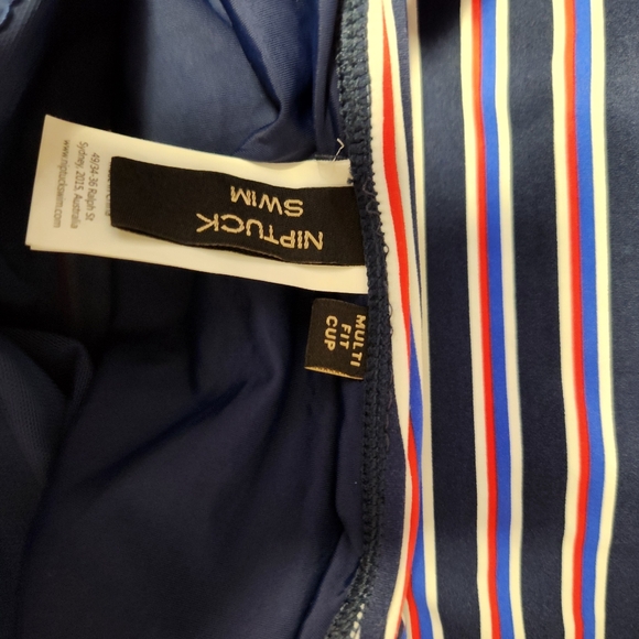 Nip Tuck Swimsuit One Piece Striped Navy Red Black Halter Slimming Womens 8  NEW - Picture 4 of 6